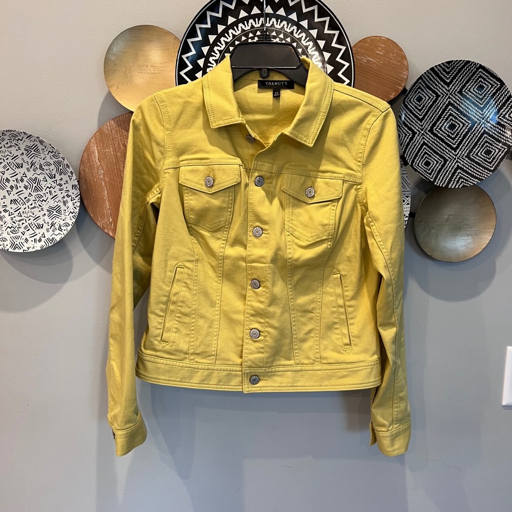 Talbots Womens XS Chartreuse Denim Trucker Jacket Cotton Blend Stretch ID245